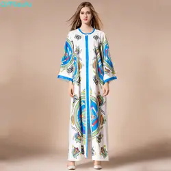 QYFCIOUFU 2018 Новая мода взлетно-посадочной полосы Макси платье Для женщин с длинными рукавами высокое качество ремень Разделение свободные
