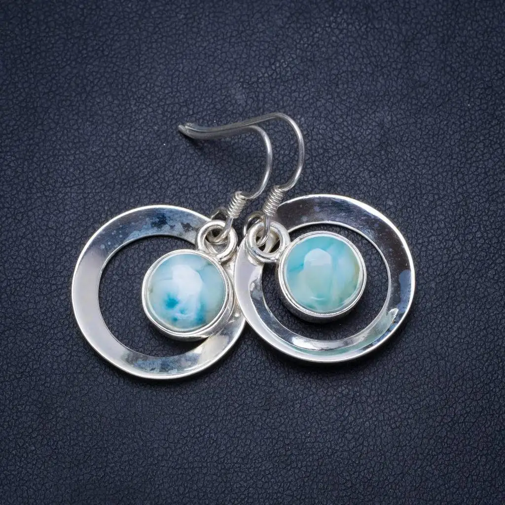 

Natural Caribbean Larimar Handmade Unique 925 Sterling Silver Earrings 1.25" X3589
