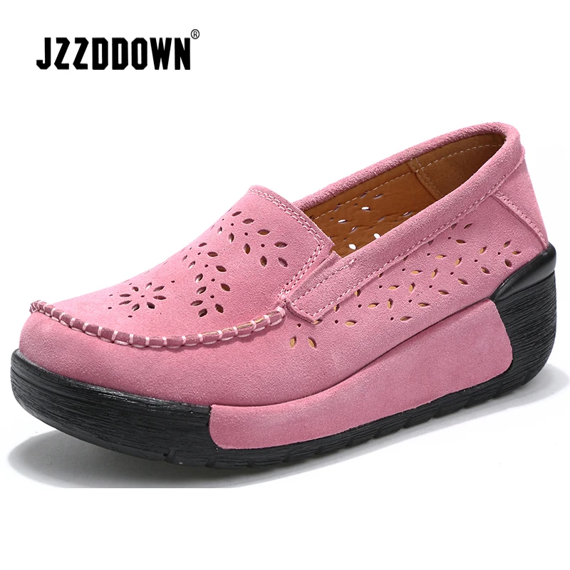 

Cow Suede Women Hollow Platform Shoes Summer Breathable Ladies Elegant Wedge Sneakers Shoe Woman Casual Loafer Leisure Footwear