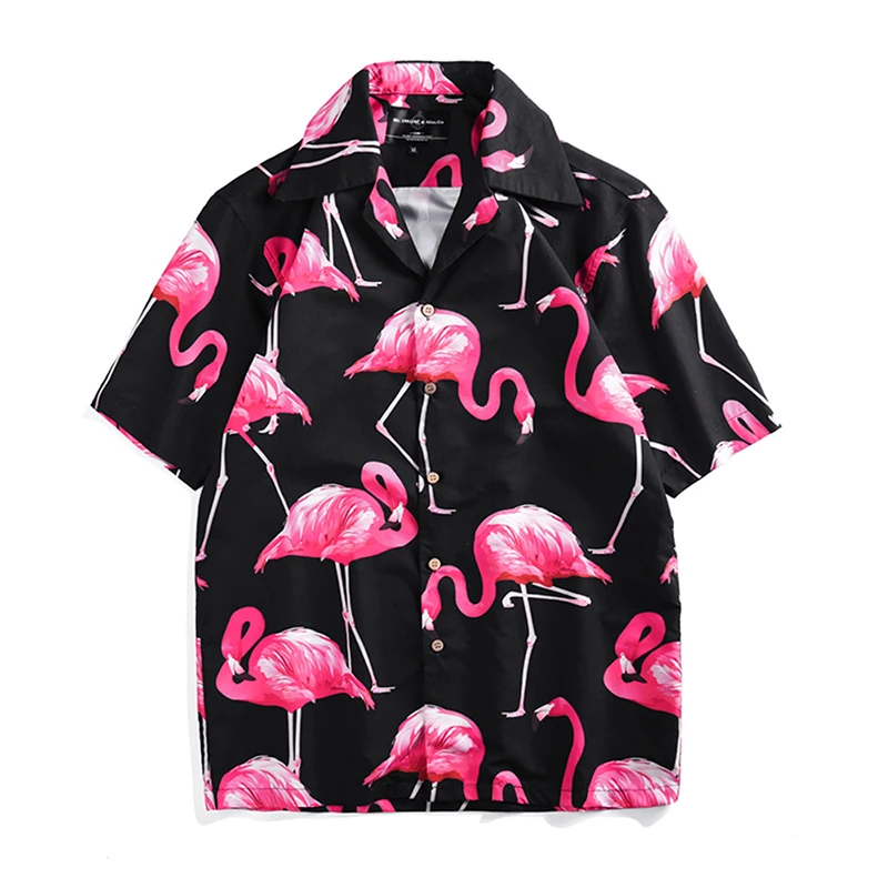 Свободная футболка с изображением фламинго для мужчин летняя свободная Праздничная футболка с короткими рукавами большого размера новая пара повседневных топов гавайская рубашка