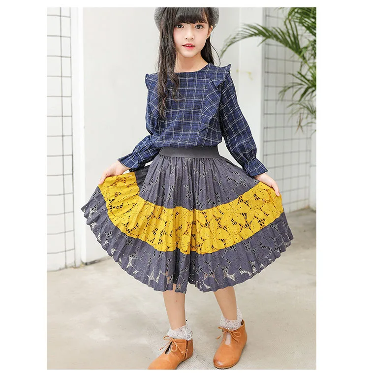 2017 autumn kids girl clothes 2 pcs sets petal sleeve tops and hollow out dresses for girls clothing sets kids suits school girl clothes 4 5 6 7 8 9 10 11 12 13 14 15 years little baby girls suits sets  (7)