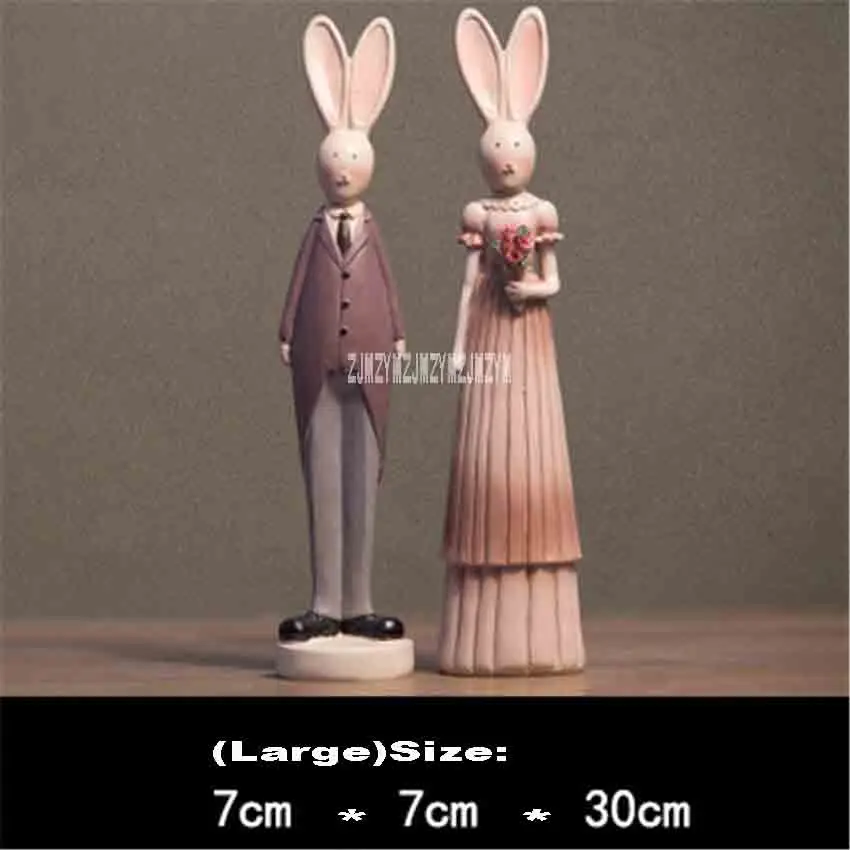 

High-30cm European Pastoral Resin Ornaments Couples Rabbit Figurines Home Furnishing Wedding Gift TV Cabinet Decoration