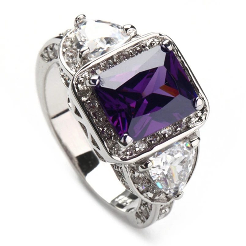 

SHUNXUNZE luxury engagement wedding rings for men and women Purple Rainbow Cubic Zirconia Rhodium Plated R379 R3318 size 6 7 8 9