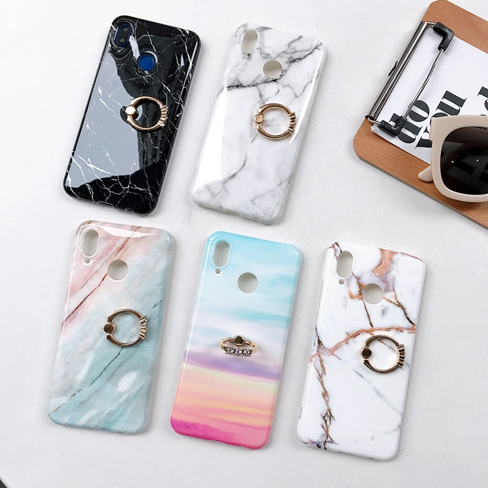 

Note7 Pro Marble Case For Xiaomi Redmi Note7 Case Cover Soft Gel TPU Silicone For Xiaomi 9 Case Kickstand Ring Buckle Cover
