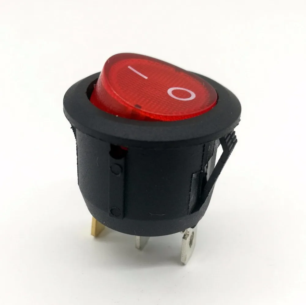10 шт./лот AC 6A/250V красный свет ВКЛ ВЫКЛ SPST круглая кнопка Dot Автомобильный