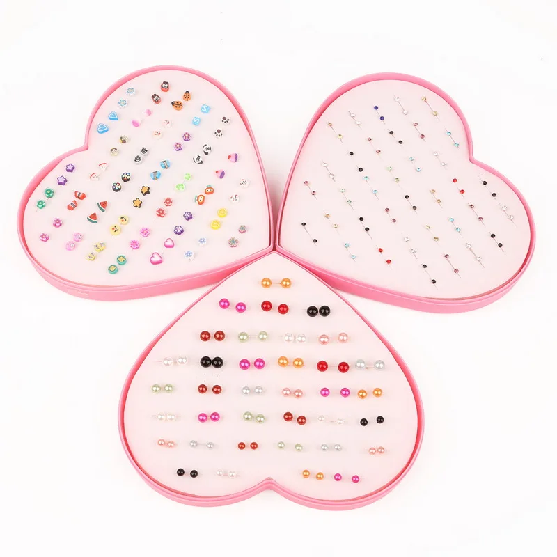 

36Pairs Stud Earrings Set With Heart Jewelry Box Candy Color Hypoallergenic Plastic Stud Earring Set For Women Girl Gift Jewelry