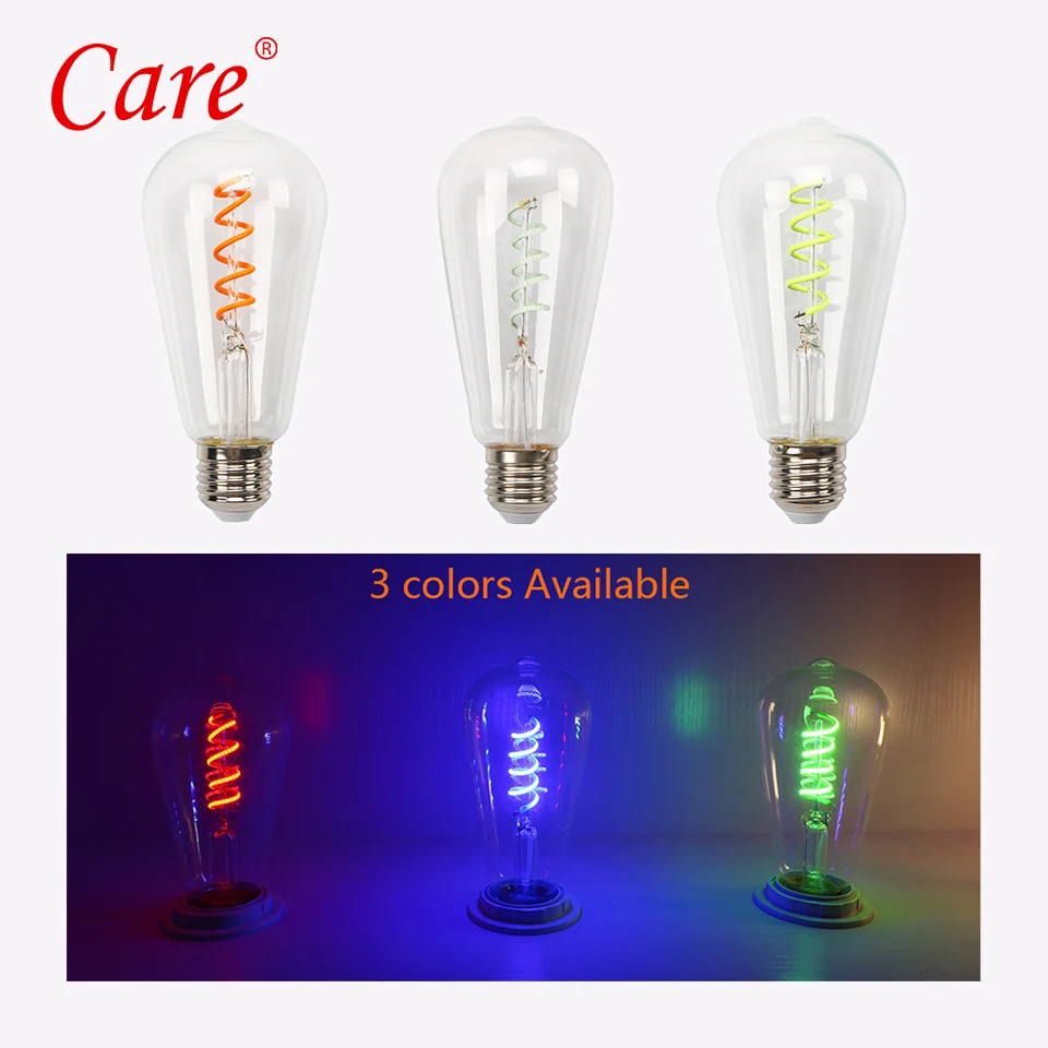 

Care LED Decoration Bulb ST64 Transparent Filament Lamp Light 4W E27 Red/Green/Blue Lighting Bulbs Lampada LED Bombillas