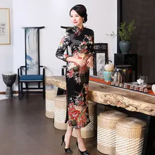 Размера плюс XXXL женское классическое Ципао из вискозы с цветочным принтом элегантное вечернее платье традиционное китайское Ципао с воротником "Мандарин"