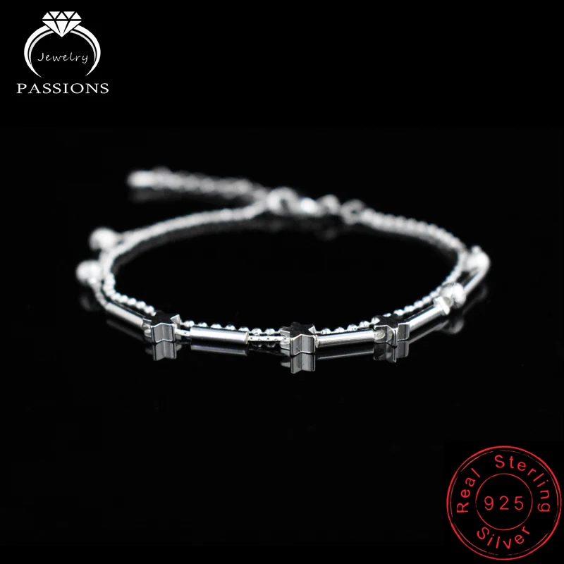 

New Double Layers Star Charm Bracelets 925 Sterling Silver Plate Bracelet Chain For Women&Girl Fashion brithday Jewelry Gift