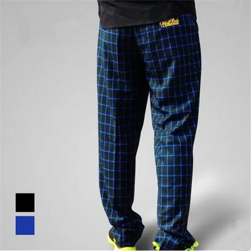 Новинка, мужские клетчатые штаны, удобные свободные штаны в стиле хип-хоп, Мужские штаны больших размеров для танцев T0053 - Цвет: Navy Blue