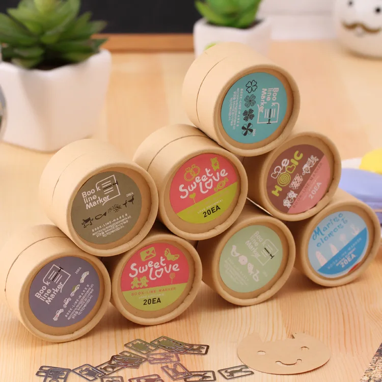 20pcs/box Mini Metal Bookmark Clips Cute Cartoon Animal Plated Sliver Bookmarks Stationery Gift