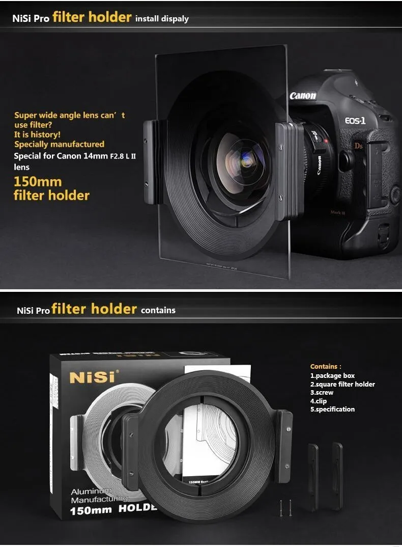 NISI 150 мм фильтры держатель для nikon 14-24 мм sigma 20 мм F1.4 II Tamron(pentax) 15-30 мм canon 14 мм или 17 мм Olympus 7-14 мм объектив стойка