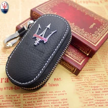 Ankunft männer Echte Echtem Leder Tasche Autoschlüssel Fall Abdeckung Brieftaschen Mode Frauen Keeper Halter Carteira Für Maserati 1