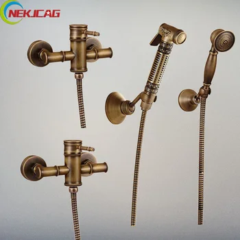 

Bamboo Faucet Antique Brass Shower Hand Single Handle Hot and Cold Bidet Faucet Bathroom Washing Flushing Mixer Taps Spray
