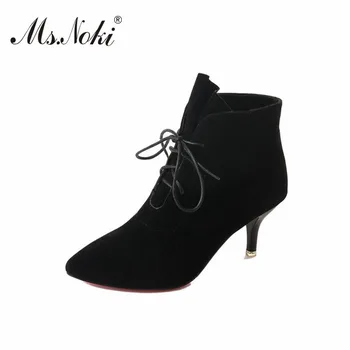 

Ms. Noki lace up solid fashion women boots square heel pointed toe ladies boots Fine heel sweet high heel woman winter boots new