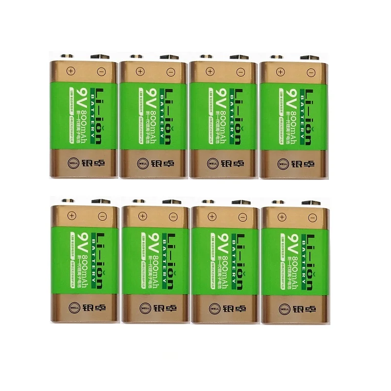 

New high quality 8pcs / lot 9v SUPER BIG 800mAh li-ion lithium Rechargeable 9 V Battery