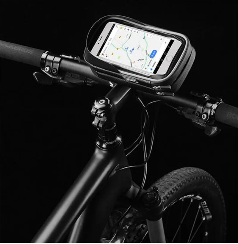 ROCKBROS 6.0 Inch Phone Bike Bicycle Bag Rainproof TPU Touch Screen Cell Phone Handlebar Holder MTB Bicycle Frame Pouch Bag