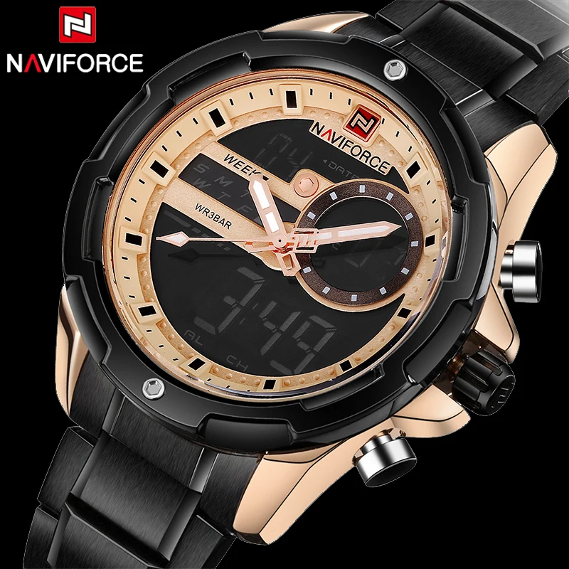 

2018 Top Brand NAVIFORCE Men Sports Watches Waterproof Steel LED Digital Watch Man's Analog Quartz Wrist Watch Relogio Masculino