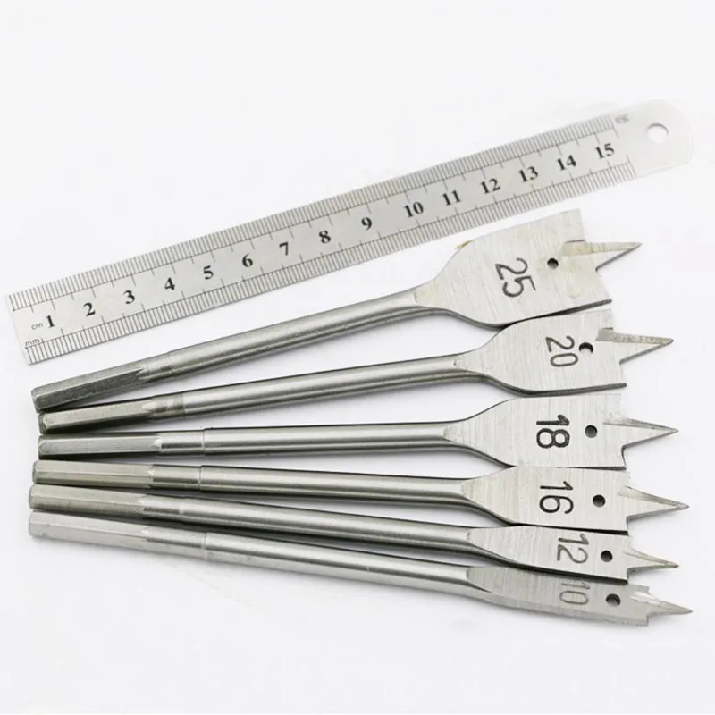 5Pcs Flat Drill Long High-carbon Steel Wood Flat Drill Set Woodworking Spade Drill Bits Durable WoodTool Sets 10/12/16/18/20/25