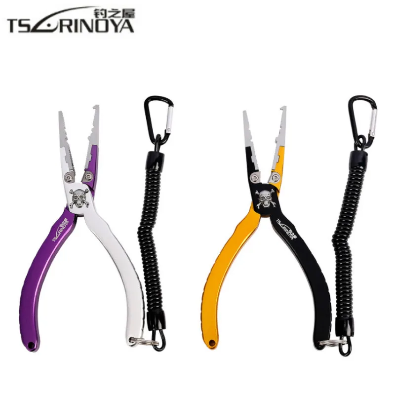 TSURINOYA 17.5cm Aluminum Alloy Fishing Pliers with Retention Rope Hook Remover Multifunctional