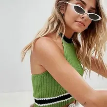 Женские сексуальные полосатые майки с открытой спиной, новая популярная вязаная одежда, хорошее качество, контрастные цвета, осенние модные маленькие майки с бретельками