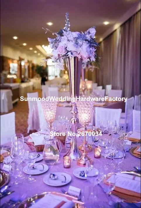 Золотистые Железные хромированные вазы Цветочные украшения украшение в середине стола для свадеб