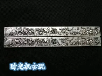 

Free shipping "four gems" scholars copper gilt silver paper weight "twelve years" fine copper Paperweight