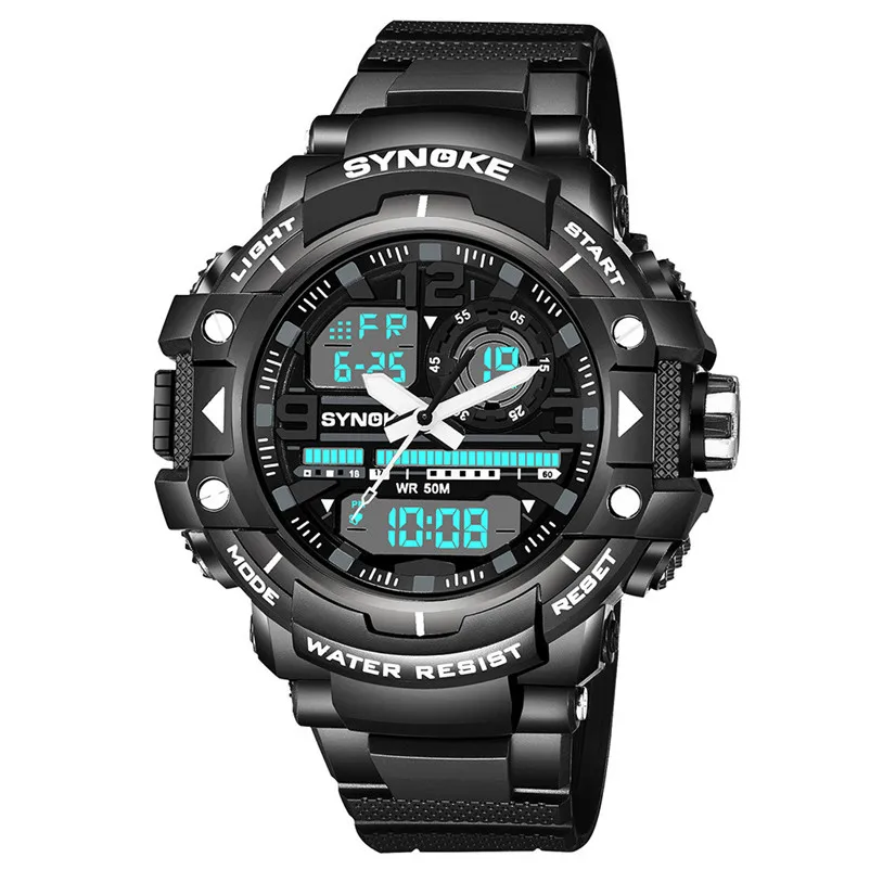 

Men Sports Watches Dual Display Analog Digital LED Electronic Quartz Wristwatches 50M Waterproof Swimming Military Watch #4M18#F