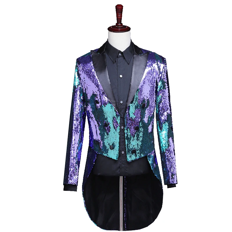 Reflector láser para hombre Swallowtail Gold Purple Tail abrigos noche Club moda Variable colores colas mago cantante baile disfraz - 4