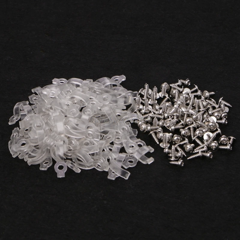 

100 Pcs Mounting Bracket 10mm Fixing Clip with Screws For 5050 LED Strip Light