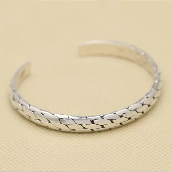 

Solid Silver 925 Bangle & Bracelet Men Women Twisted Strand Weave Bangle Simple Brief Style Handmade 925 Sterling Silver Jewelry