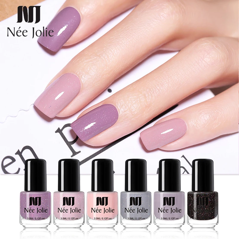 

NEE JOLIE 3.5ml Pure Nail Color Shimmer Nail Polish 18 Colors Pink Purple Gray Series Glimmer Fast Dry Nail Art Varnish Design
