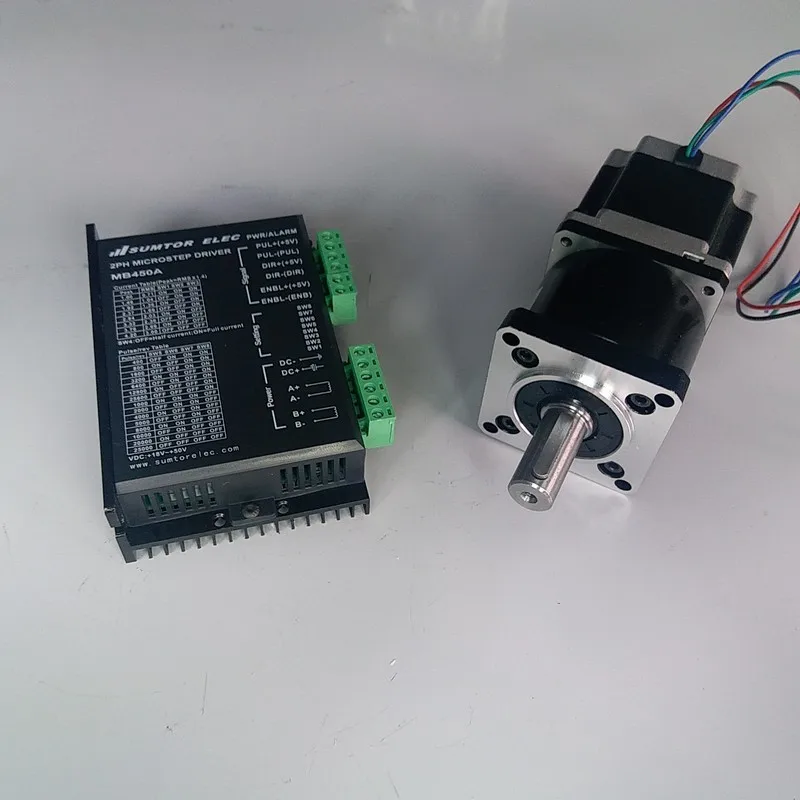 

Ratio 10:1 Planetary gearbox Speed reducer with NEMA23 Motor and driver kits 57*56mm 1.1NM 160Oz-in 4 Wires for CNC