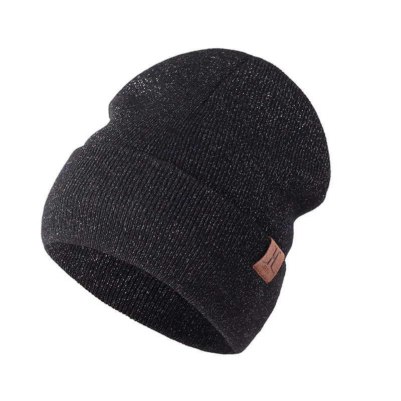 Женская шапка Beain тёплые вязаные шапки шерсть зима осень Skullies Beanie hat Женские однотонные черные женские уличные шапки - Цвет: black B