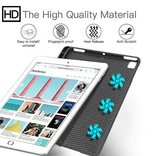 9.7 2018/2017 case with Pencil Holder Flexible Soft TPU Back Cover and Trifold Stand Smart Cover Case