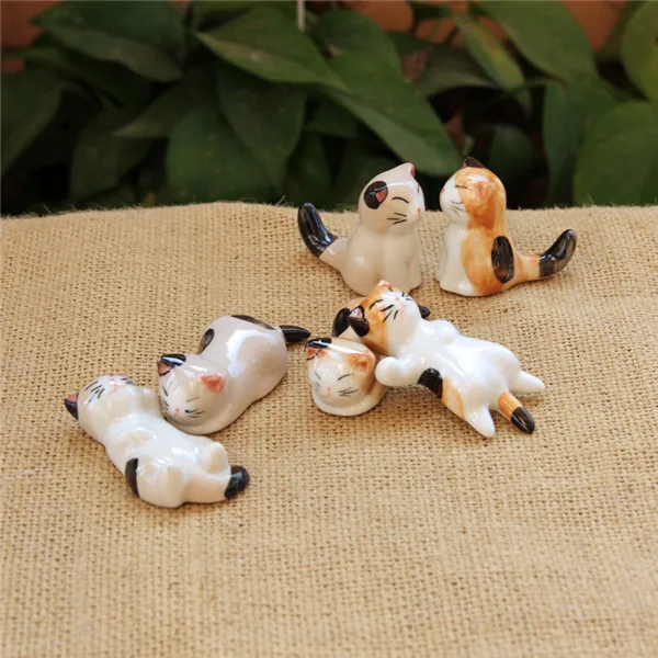 Cute Japan Lucky Cats Kitten Chopsticks Stand Rest Ceramic Figure Toys 6pcs - 2