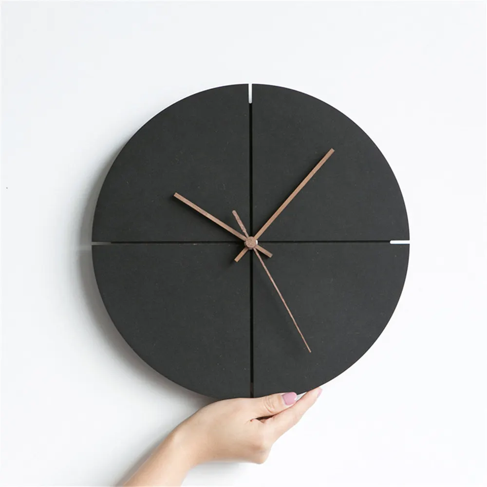 Mysterious Black 12 inch Wall Clock Modern MDF Board Artistic Square Hanging Clock Nordic Home Round Wooden Needle Clock