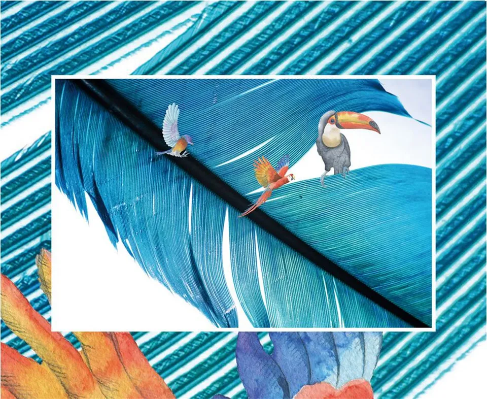 Высокое качество нетканые обои для стен 3D фрески синий перо птицы фото стены документы для Гостиная Главная Декоративные