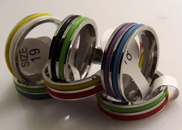 

WHOLESALE 5 pcs Mixed double color Silica gel line STAINLESS STEEL RINGS
