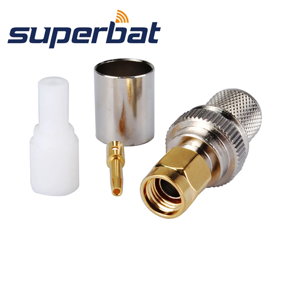 Superbat 10pcs RP-SMA Straight Crimp Male (Female Pin) RF Coaxial Connector for Cable LMR400 RG8 RG213 Communication Tools