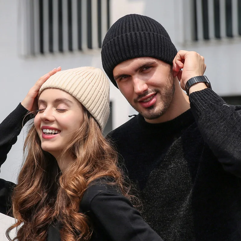 Beanie Men Winter Knit Hat Women Warm Angora Ski Accessory Brim Soft Casual Stretchy Outdoor Headwear (12)