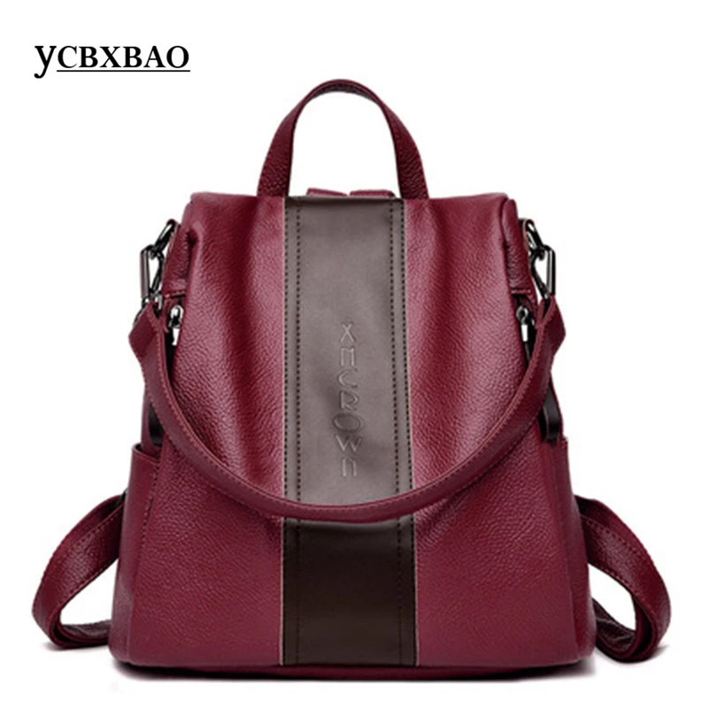 

Multifunction Fashion Retro Work Bagpack Blue for Women's Large Capacity Anti-theft Backpack Bag Leather School Bags for Girls