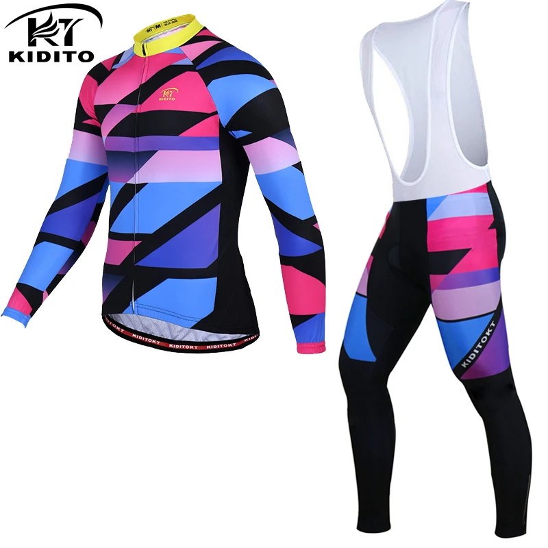 Jersey and Bib Pants KIDITOKT Pro зимний термо велосипедный Джерси комплект с длинными рукавами для велоспорта Одежда для мужчин MTB велосипед велосипедная одежда костюм - Цвет: Jersey and Bib Pants