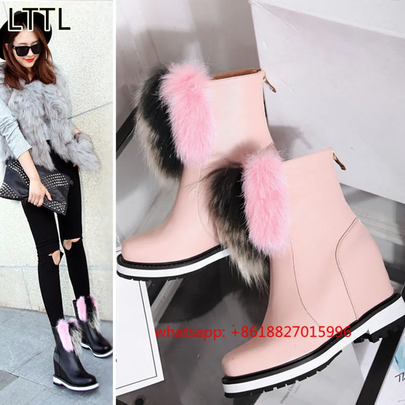 

2017 Autumn Winter New Women Spell Colors Short Boot Fur Creeper Muffin Height Increasing Short Boot Flats Martin Boots Colors 2
