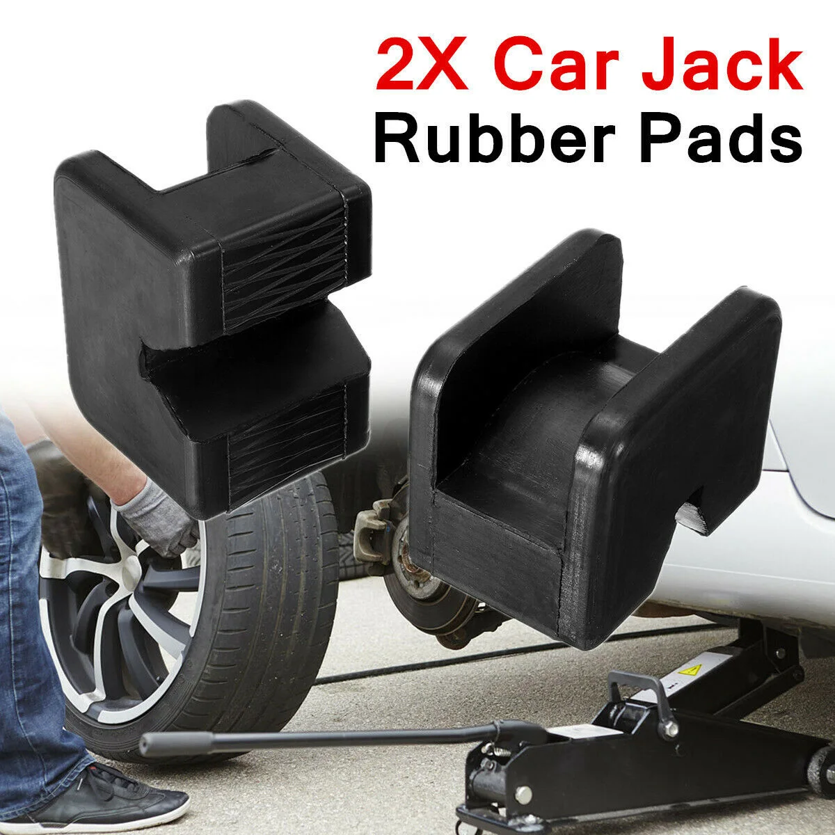  Universal 2pcs Car Slotted Trolley Floor Jack Block Rubber Pads Lift Guard Adapter For Floor Jacks 