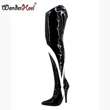 Wonderheel/71 см длина на очень высоком каблуке(12 см) каблук-шпилька Сапоги выше колена из лакированной pu искусственной кожи облегающие пикантные дамские полусапожки сапоги до промежности