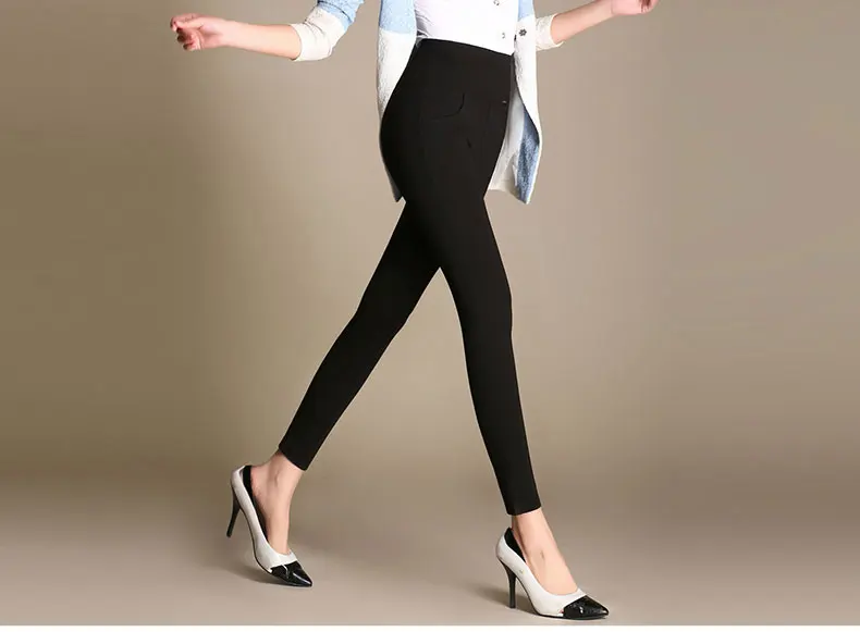 Женские Стрейчевые брюки-карандаш с высокой талией, женская одежда для офиса, длинные брюки, белые, черные, синие женские брюки