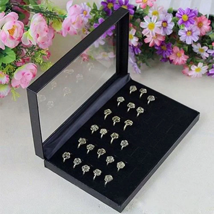 

New Arrival Jewelry box Rings Show Showcase Display Case Box Storage Holder Organiser Drop Shipping RING-0106-BK