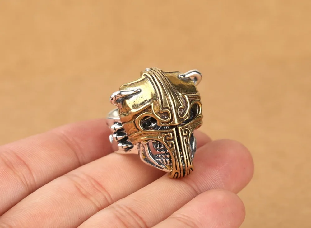 

925 Sterling Silver High Detail Skull Ring Mens Biker Punk Ring The ring can be lifted a mask Christmas gift J129
