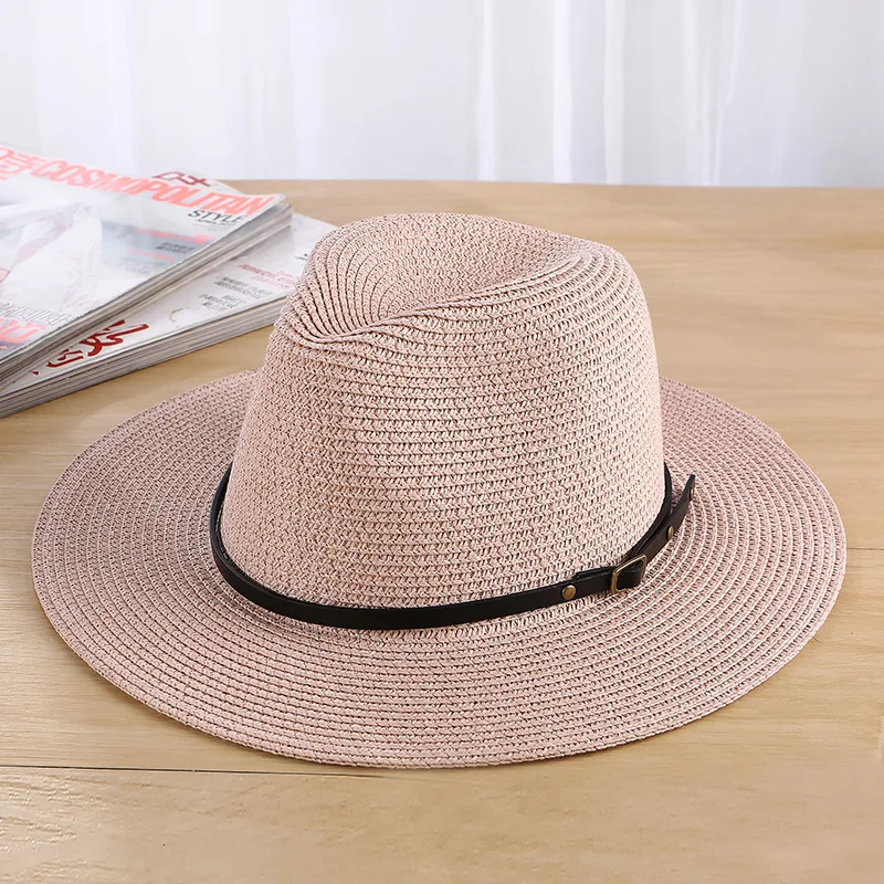 Classic Women Men Summer Toquilla Straw Sun Hat For Elegant Lady Wide Brim Homburg Fedora Sunbonnet Beach Sunhat Panama Cap